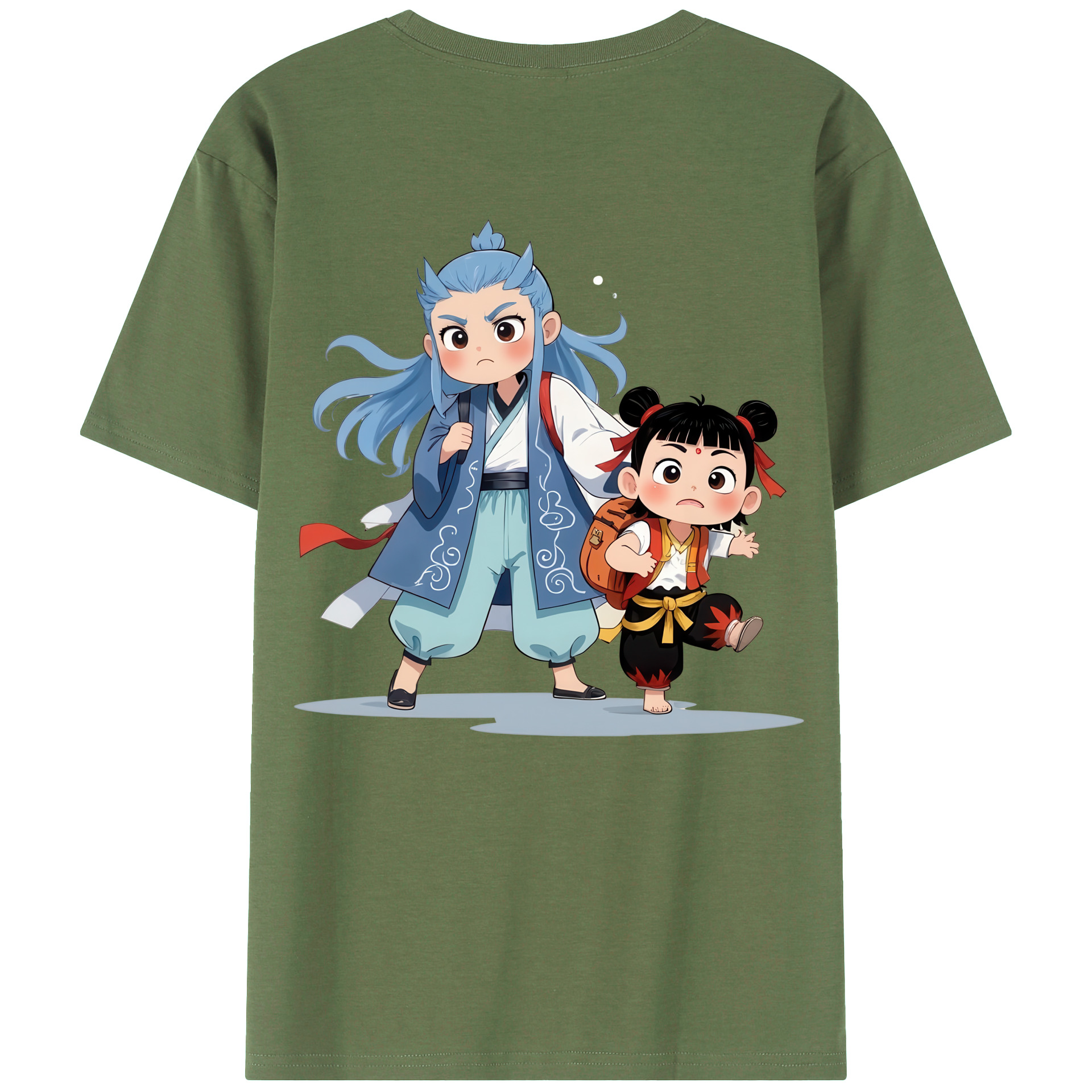 （画像用） Ne Zha 2 ナタ 魔童の大暴れ 綿100％ メンズ半袖Tシャツ（バックプリント） 通気性
